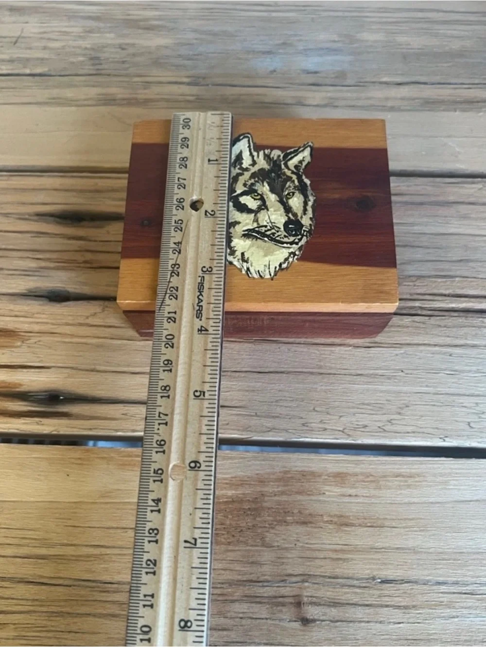 Wooden Wolf Accent Box in Natural and Brown